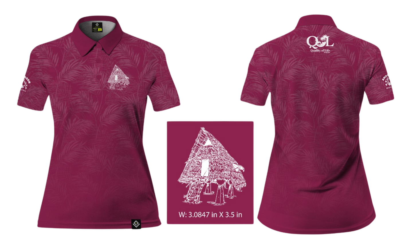 ANDERSEN FAMILY HOUSING Sublimated Women's Polo (Pink w/ Palm Leaves)