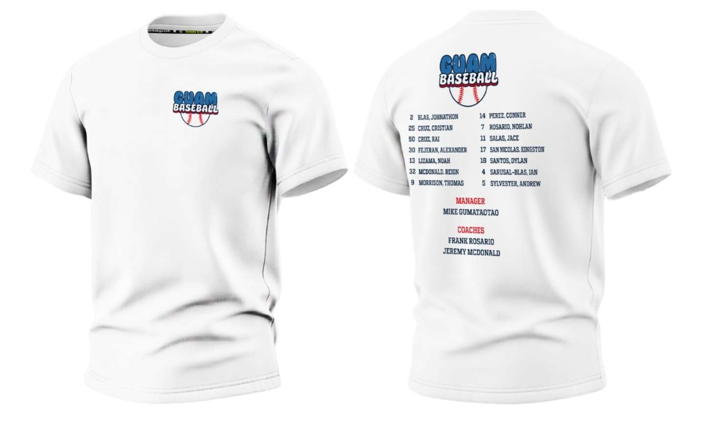 GUAM LITTLE LEAGUE 2026 Screen Print T-shirt (White - With Names)