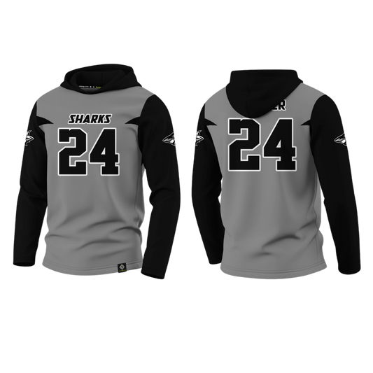 SIMON SANCHEZ FOOTBALL Sublimated Men's Long Sleeve with Hood (Gray & Black)