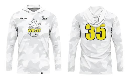 SOUTHERN HEAT SOCCER Sublimated Men's Long Sleeve with Hood (White-Yellow)