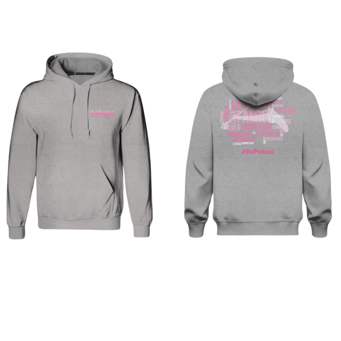POKSAI CANOE Screen Print Cotton Pullover Hoodie (Grey)