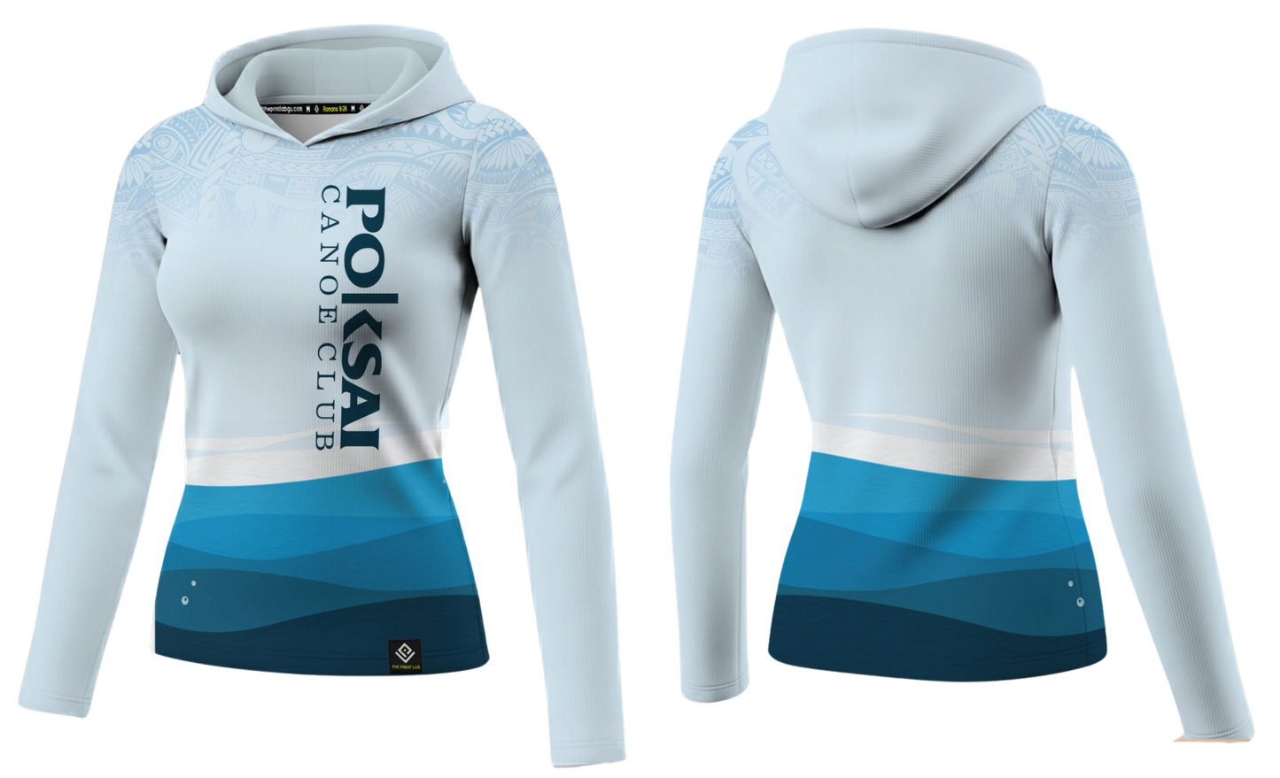 POKSAI CANOE Sublimated Women's Long Sleeve with Hood (Blue)