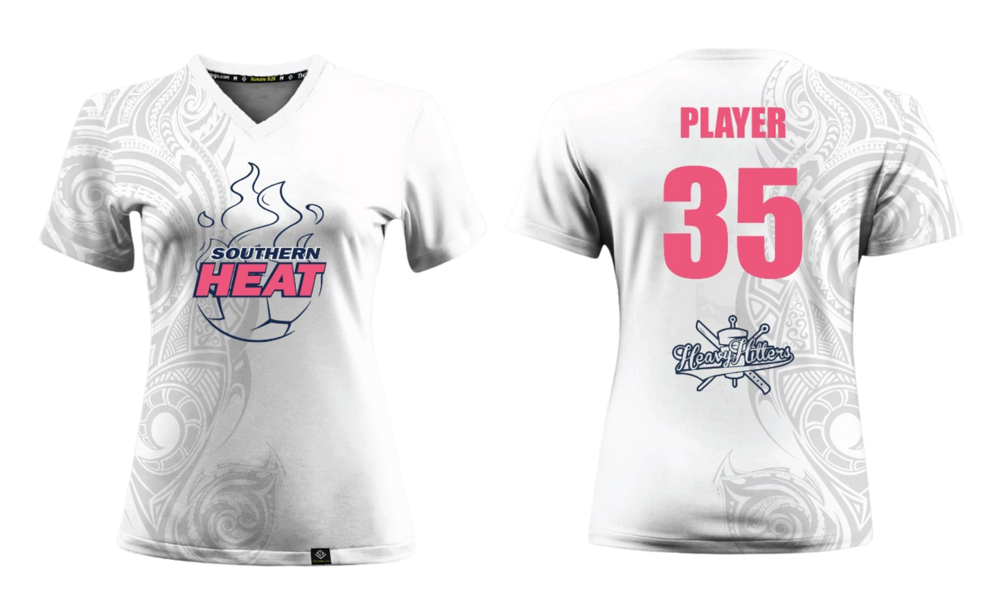SOUTHERN HEAT SOCCER Sublimated Women's V-neck T-shirt (White - Pink)