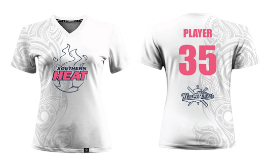 SOUTHERN HEAT SOCCER Sublimated Women's V-neck T-shirt (White - Pink)