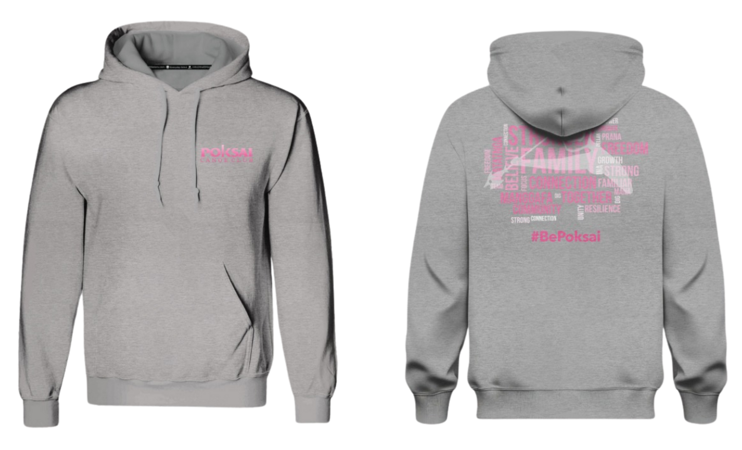 POKSAI CANOE Screen Print Cotton Pullover Hoodie (Grey)