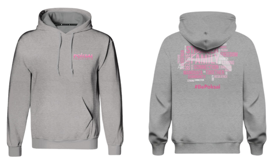 POKSAI CANOE Screen Print Cotton Pullover Hoodie (Grey)