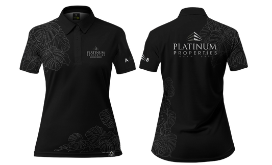 PLATINUM PROPERTIES Sublimated Women's Polo Shirt - AB (Monstera Leaves Design)