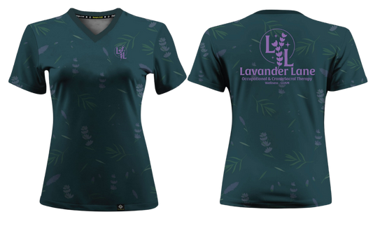 LAVENDER LANE - Women's Sublimated V-Neck Short Sleeve (Dark Teal)