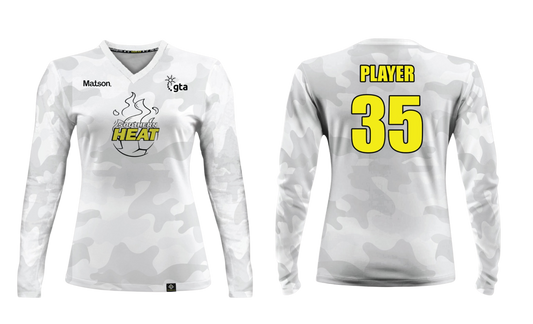 SOUTHERN HEAT SOCCER Sublimated Women's Long Sleeve (White-Yellow)