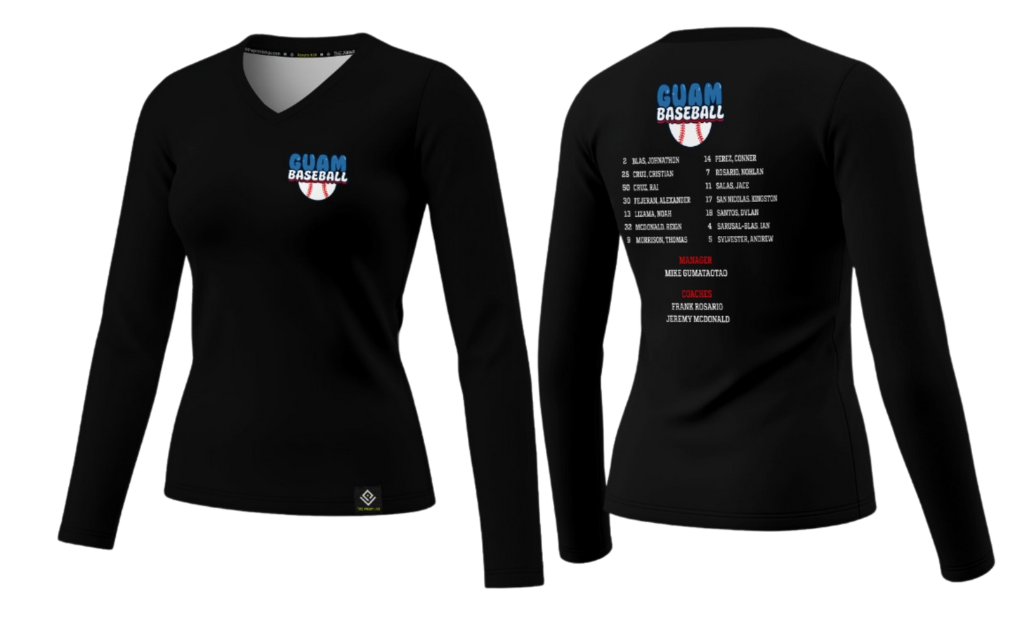 GUAM LITTLE LEAGUE Sublimated Women's Long Sleeve (Rosters - Black)