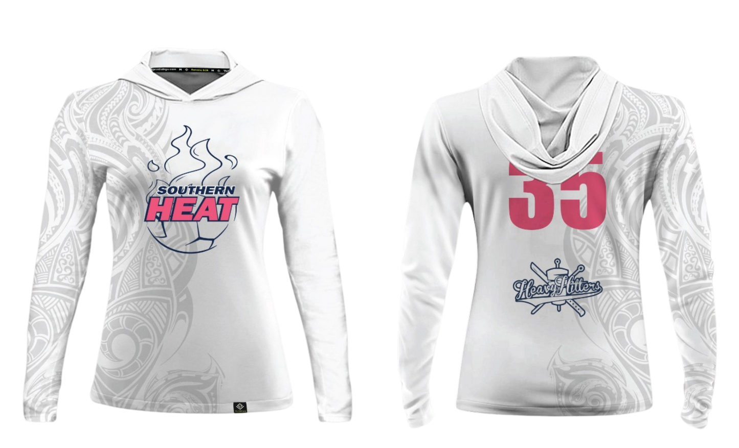 SOUTHERN HEAT SOCCER Sublimated Women's Long Sleeve with Hood (White - Pink)