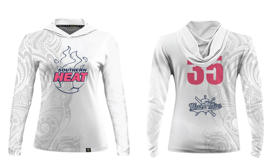 SOUTHERN HEAT SOCCER Sublimated Women's Long Sleeve with Hood (White - Pink)