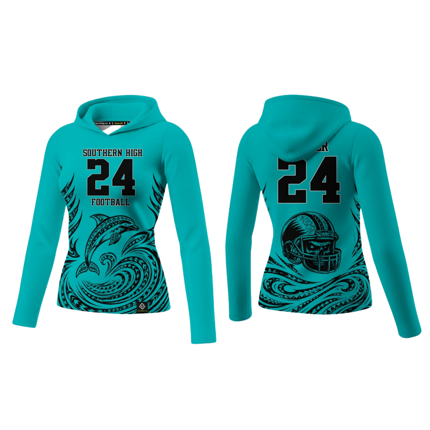 SOUTHERN HIGH FOOTBALL Sublimated Women's Long Sleeve with Hood (Teal)