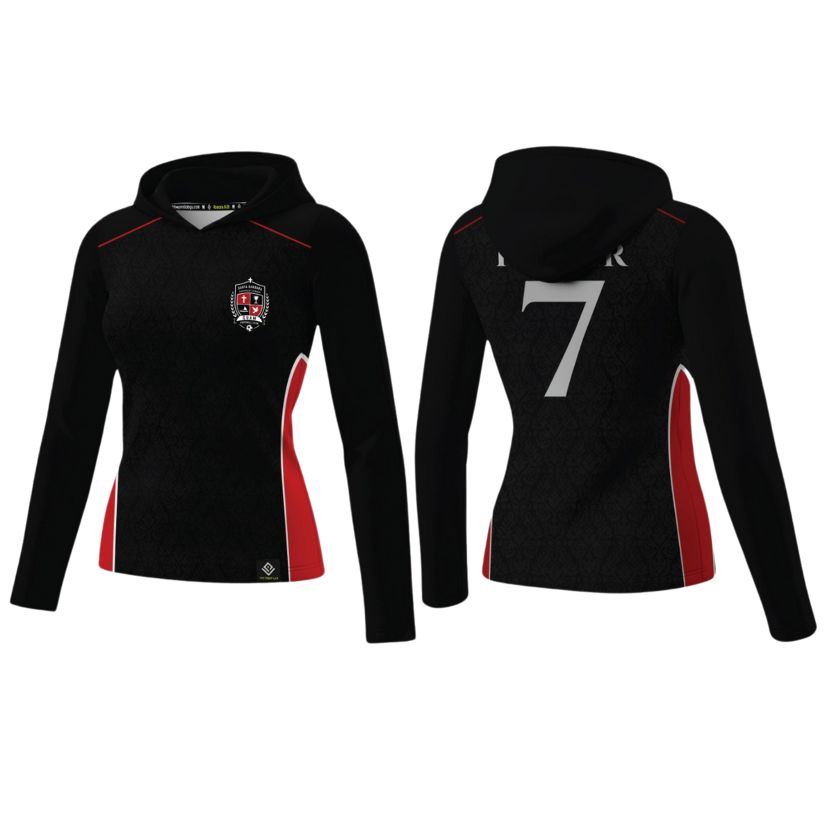 SANTA BARBARA Sublimated Women's Long Sleeve with Hood (Black)
