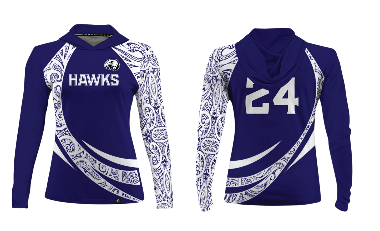 FBLG HAWKS RUGBY Sublimated Women's Long Sleeve with Hood