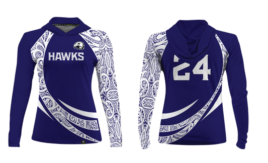 FBLG HAWKS RUGBY Sublimated Women's Long Sleeve with Hood