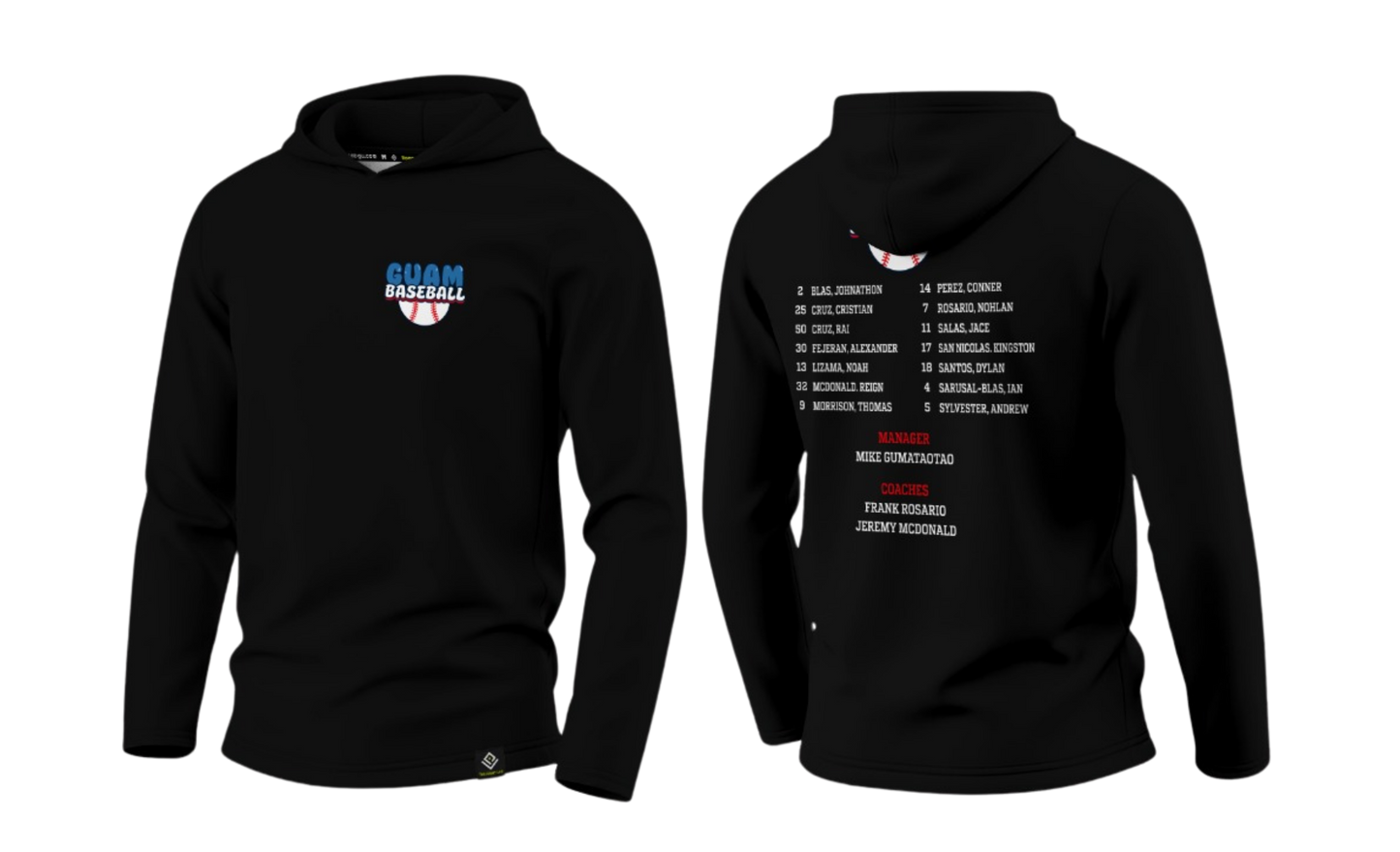 GUAM LITTLE LEAGUE Sublimated Men's Long Sleeve with Hood  (Rosters - Black)