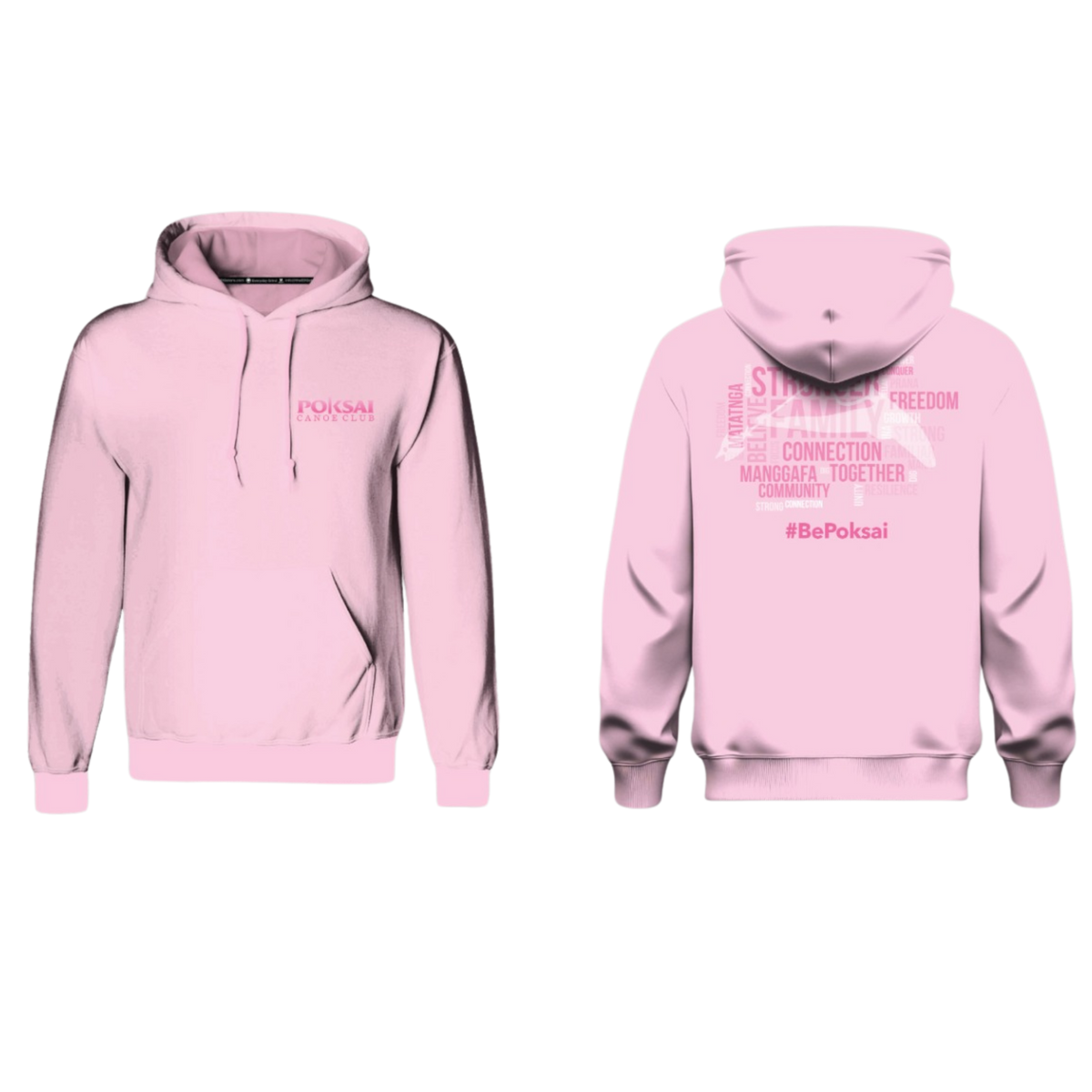 POKSAI CANOE Screen Print Cotton Pullover Hoodie (Pink)