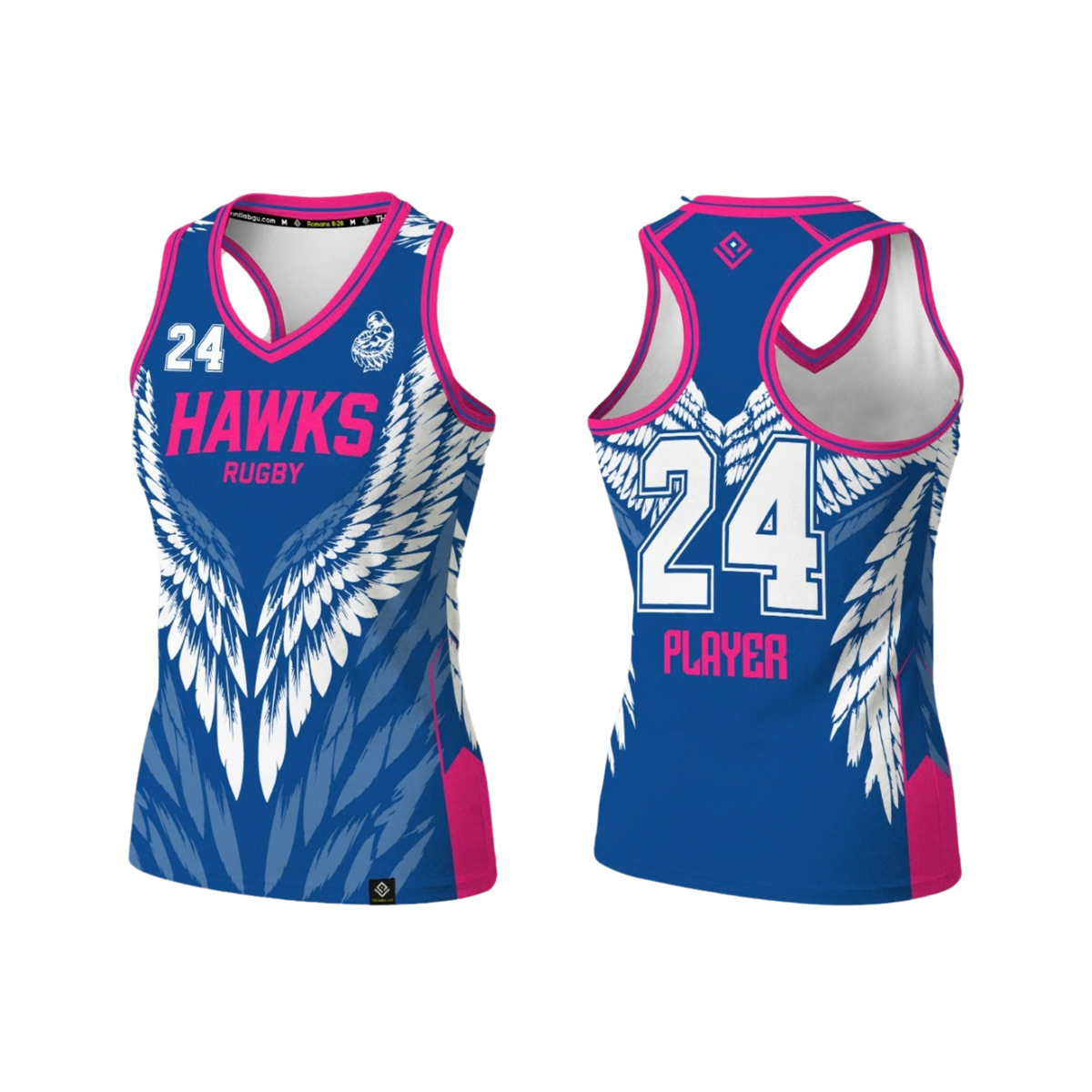 HAWKS RUGBY Sublimated Women's Racerback (Blue & Pink)