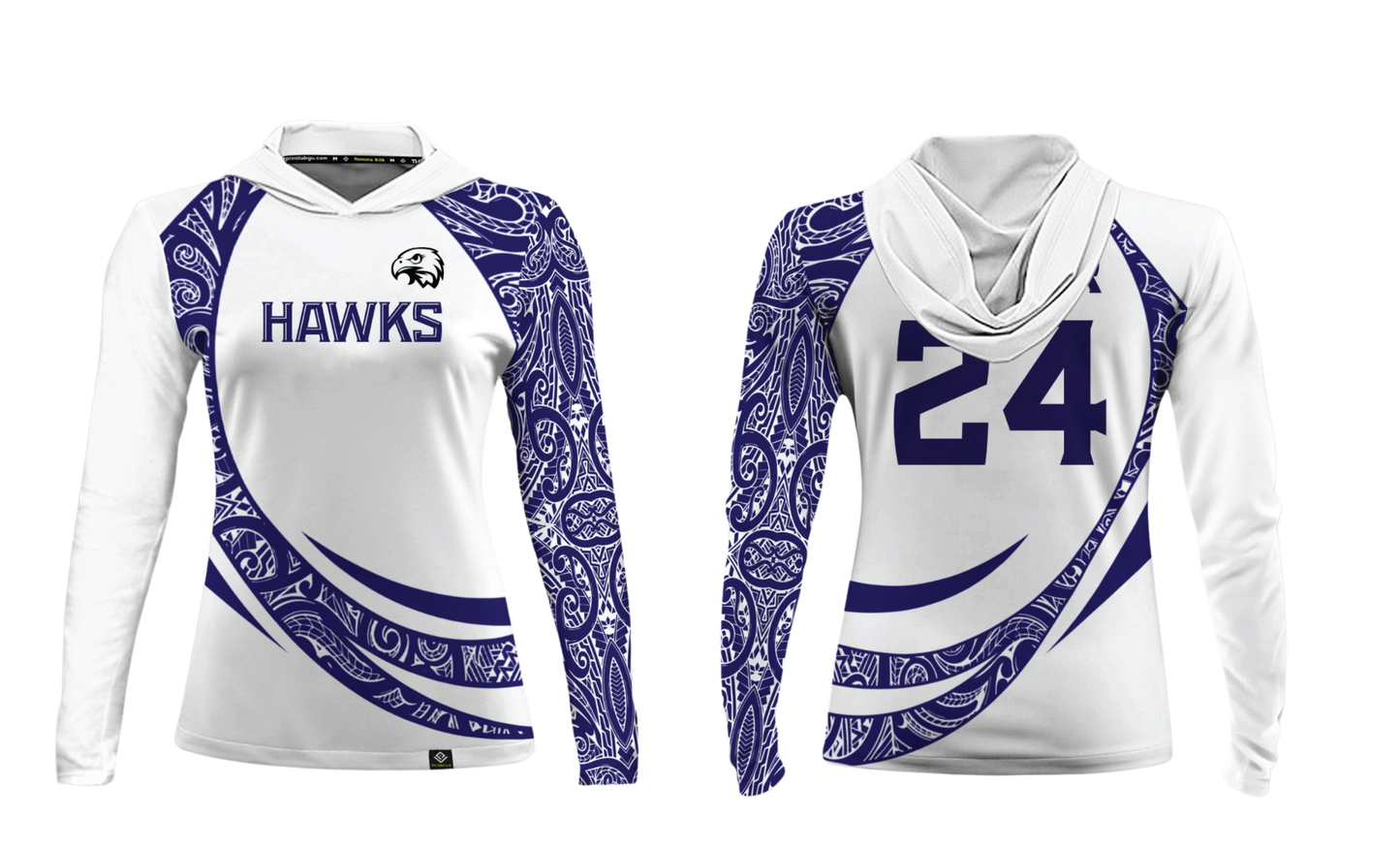FBLG HAWKS RUGBY Sublimated Women's Long Sleeve with Hood