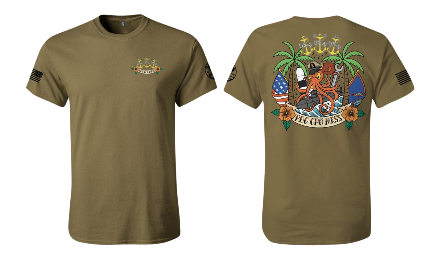 USN PDG CPO MESS Screenprint Men's Cotton T-shirt (Coyote Brown)
