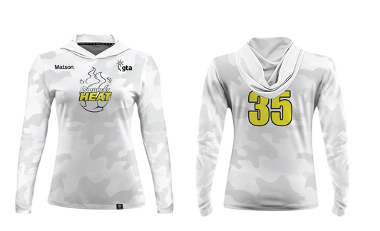 SOUTHERN HEAT SOCCER Sublimated Women's Long Sleeve with Hood (White-Yellow)