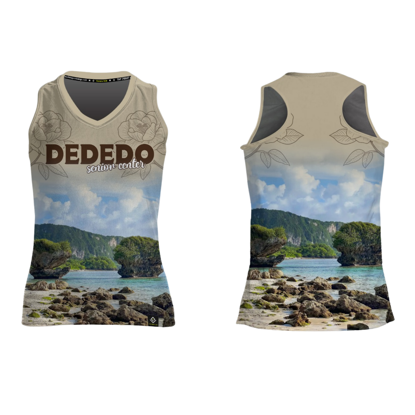 DEDEDO Sublimated Women's Racerback Senior Center (Beige)