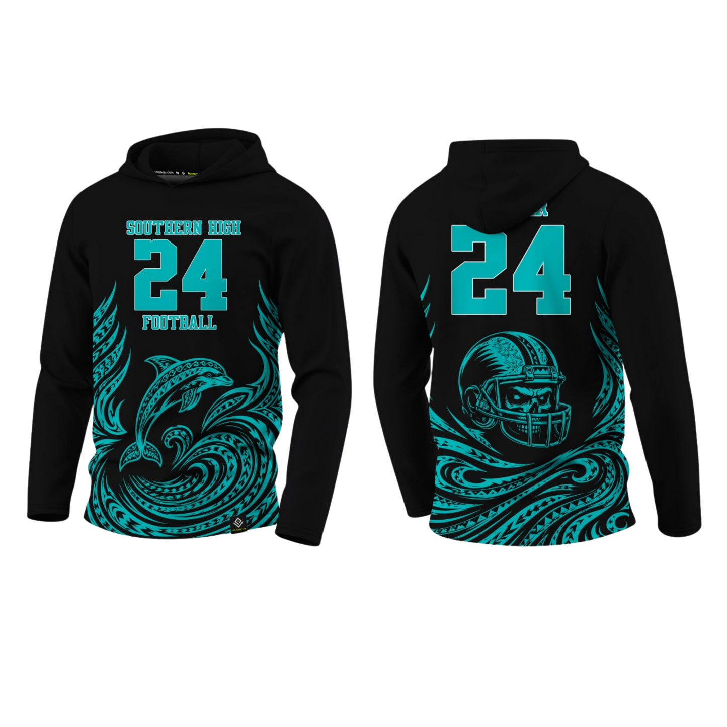 SOUTHERN HIGH FOOTBALL Sublimated Men's Long Sleeve with Hood (Black)