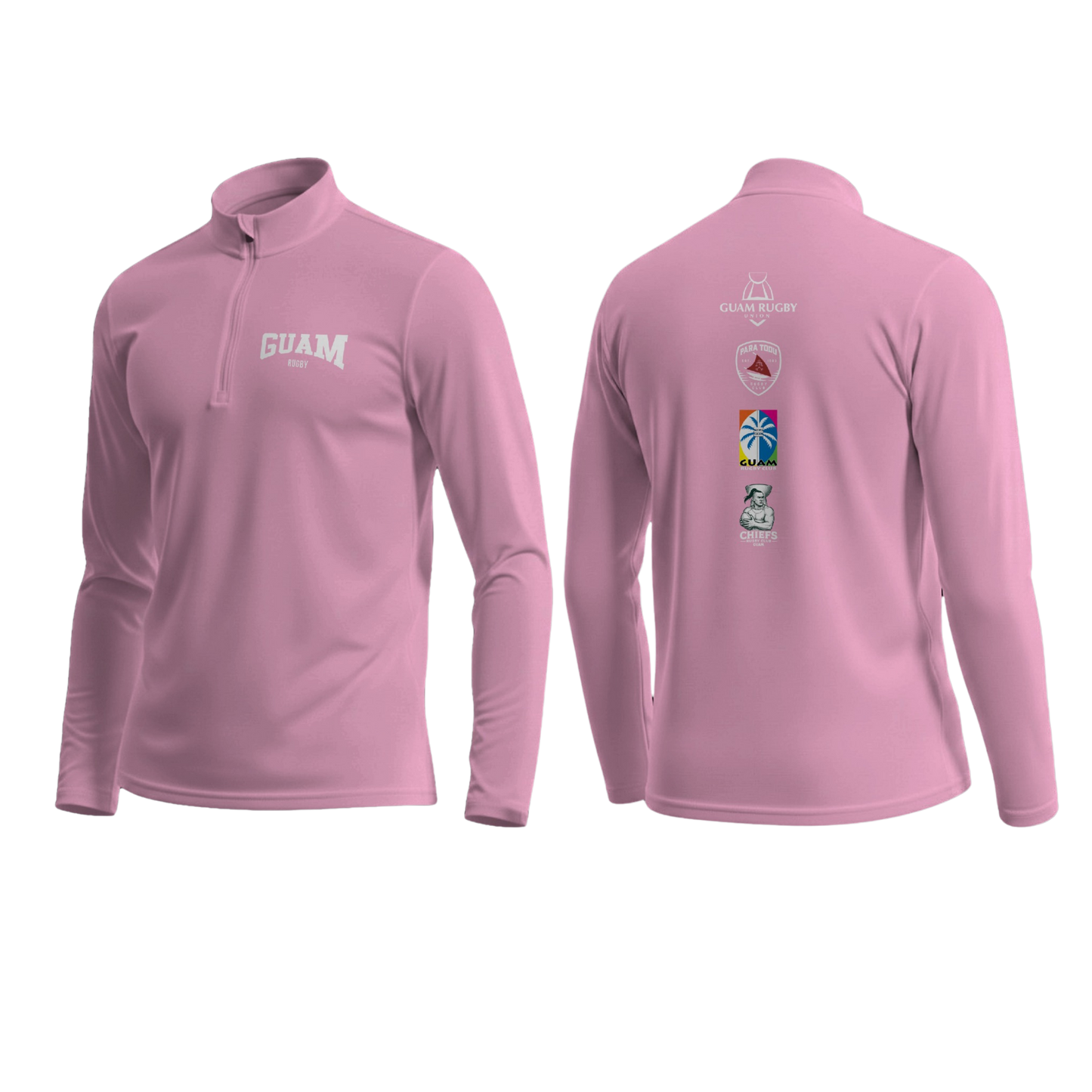 GUAM RUGBY Men's Quarter Zipper Long Sleeve (Pink)