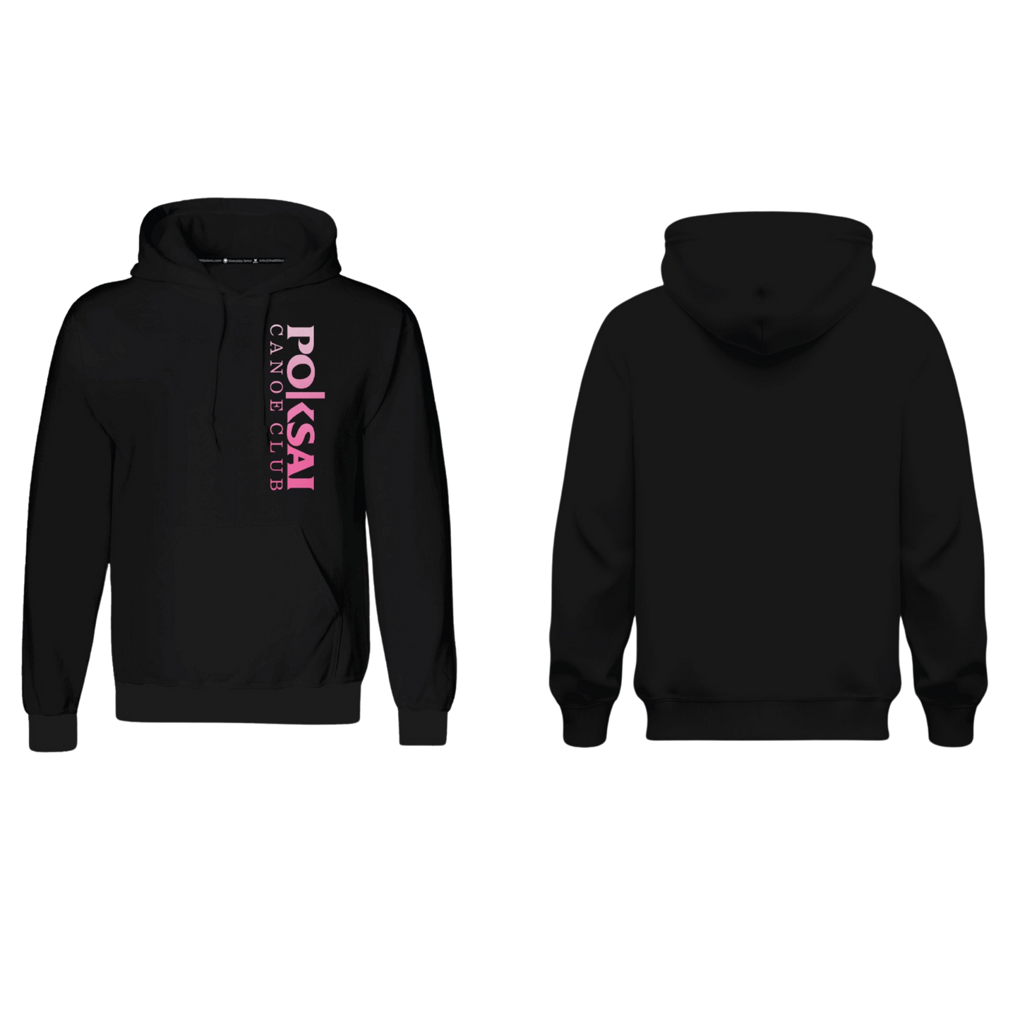POKSAI CANOE Screen Print Cotton Pullover Hoodie (Black Front Design)