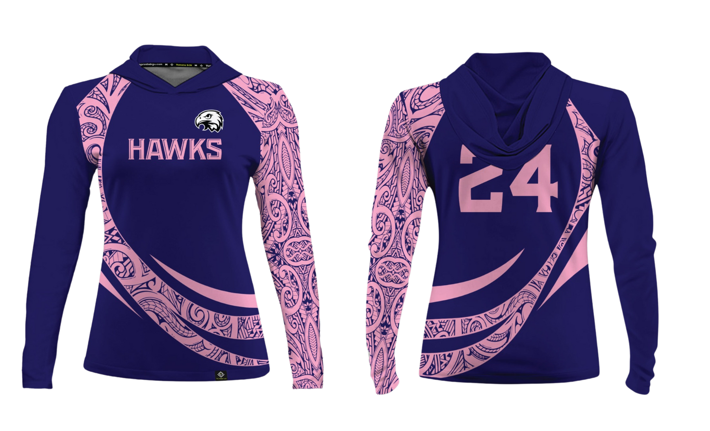 FBLG HAWKS RUGBY Sublimated Women's Long Sleeve with Hood