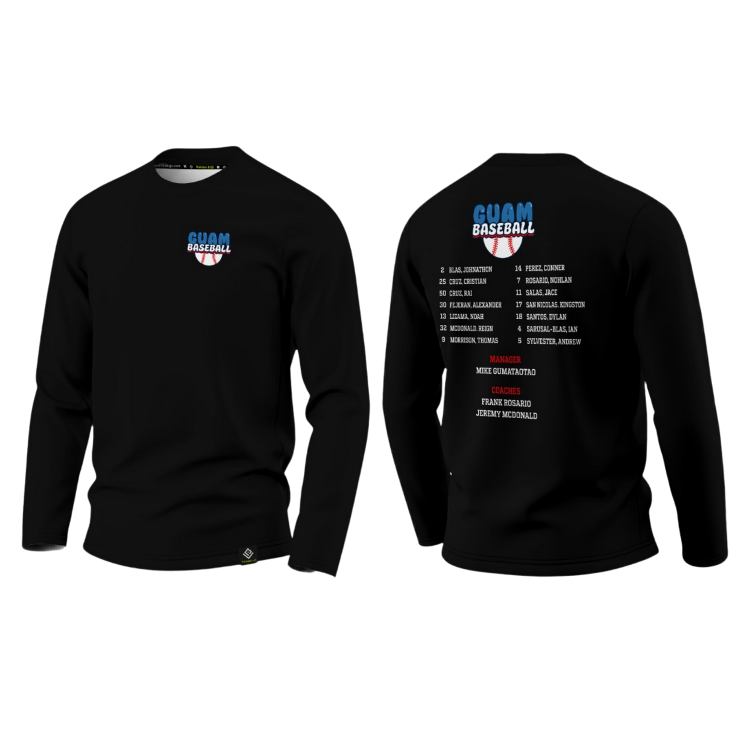 GUAM LITTLE LEAGUE Sublimated Men's Long Sleeve (Rosters - Black)