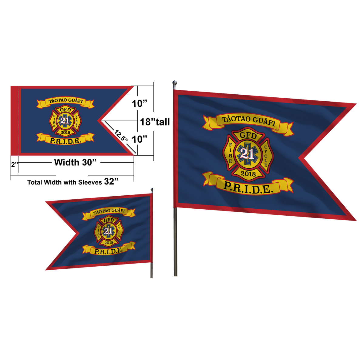 GUAM FIRE DEPARTMENT Double Sided Guidon Flag