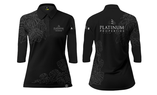 PLATINUM PROPERTIES Sublimated Women's 3/4 Polo Shirt - AB (Monstera Leaves Design)