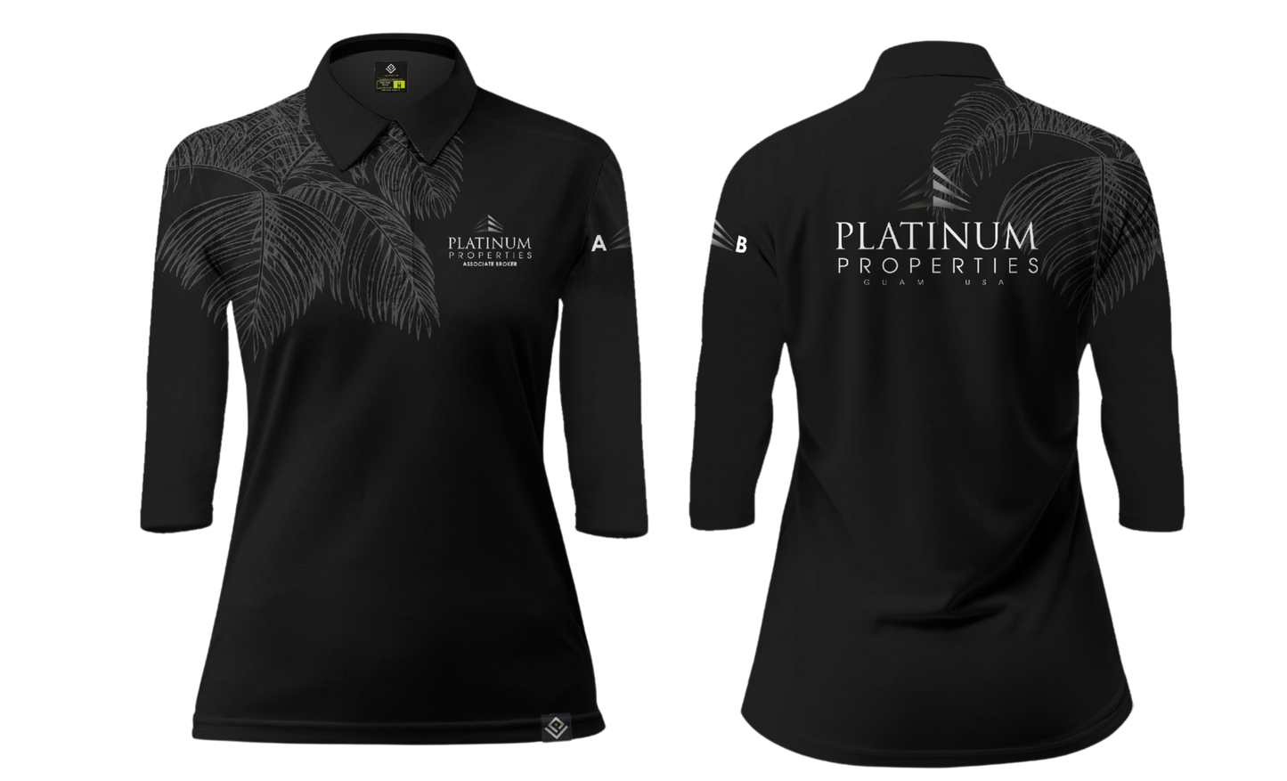 PLATINUM PROPERTIES Sublimated Women's 3/4 Polo Shirt - AB (Coconut Leaves Design)