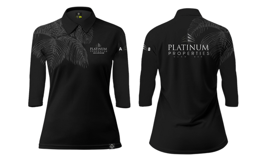 PLATINUM PROPERTIES Sublimated Women's 3/4 Polo Shirt - AB (Coconut Leaves Design)