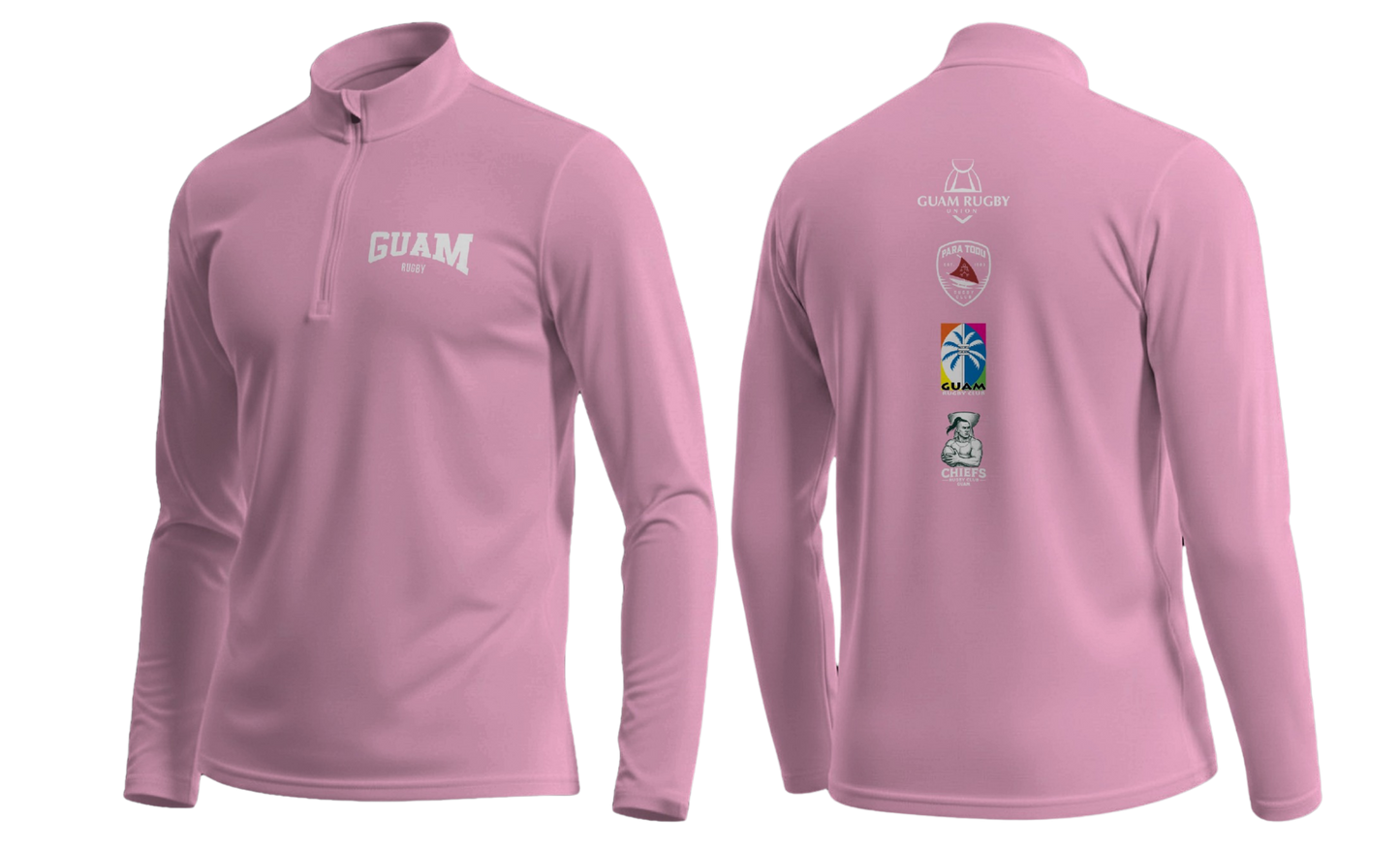 GUAM RUGBY Men's Quarter Zipper Long Sleeve (Pink)