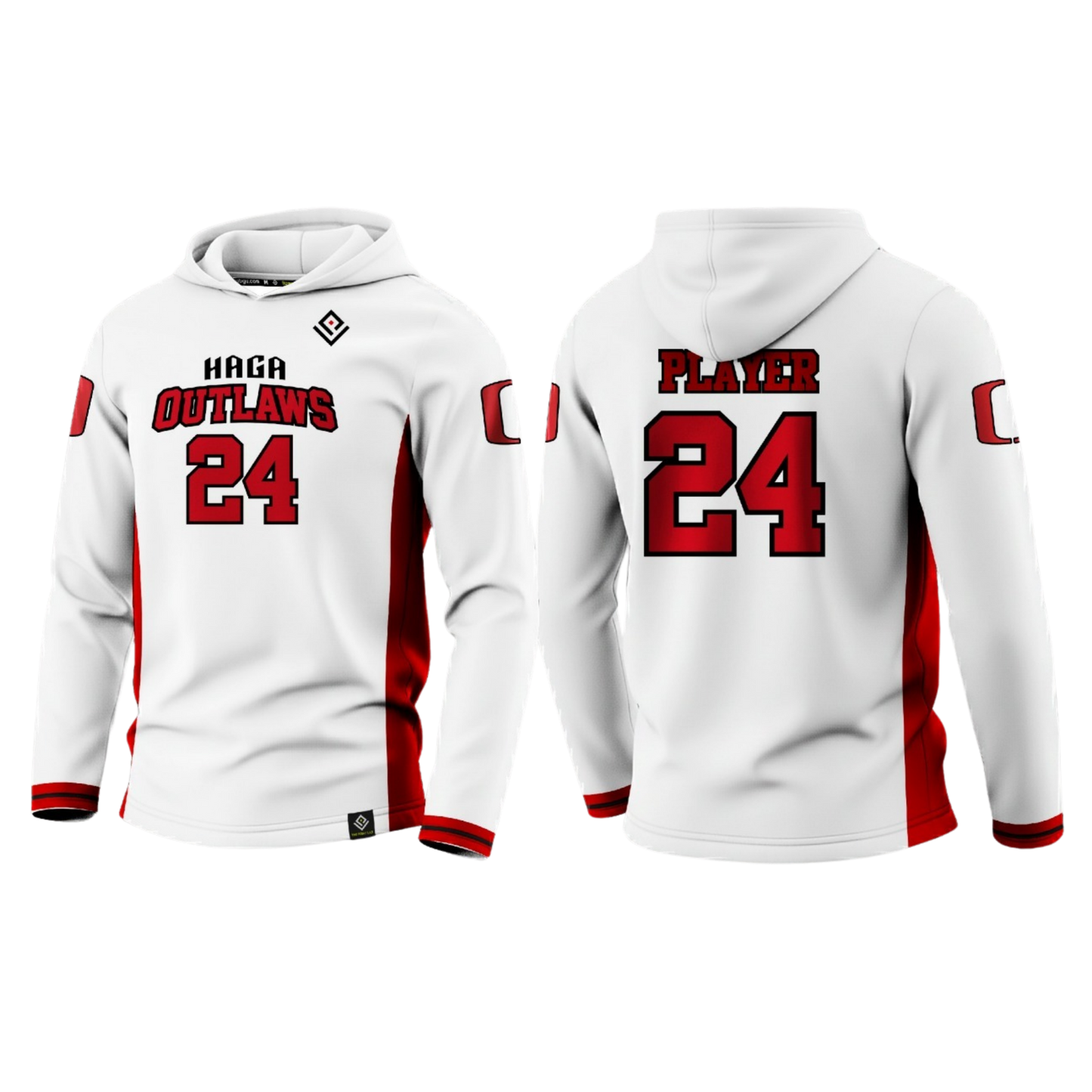 HAGA OUTLAWS Sublimated Men's Long Sleeve with Hood (White)
