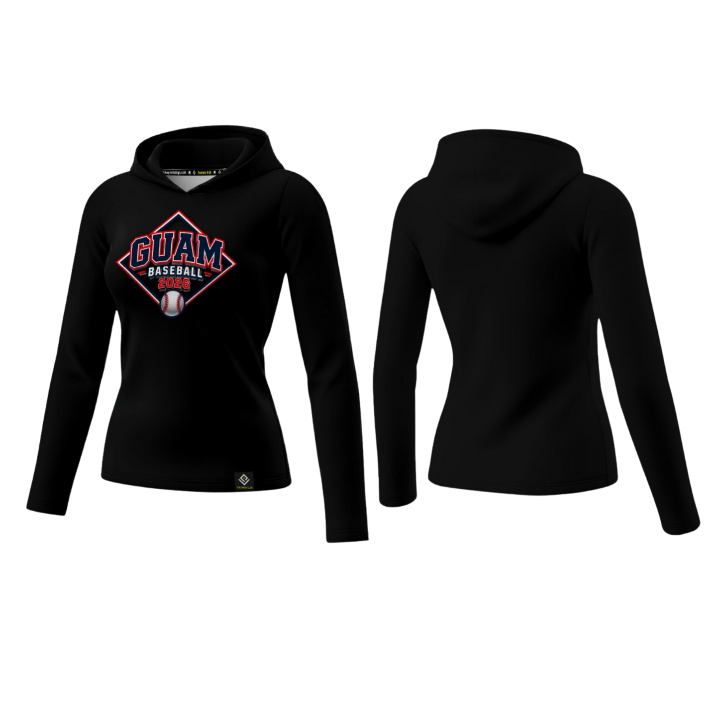 GUAM LITTLE LEAGUE Sublimated Women's Long Sleeve with Hood (Front Logo - Black)