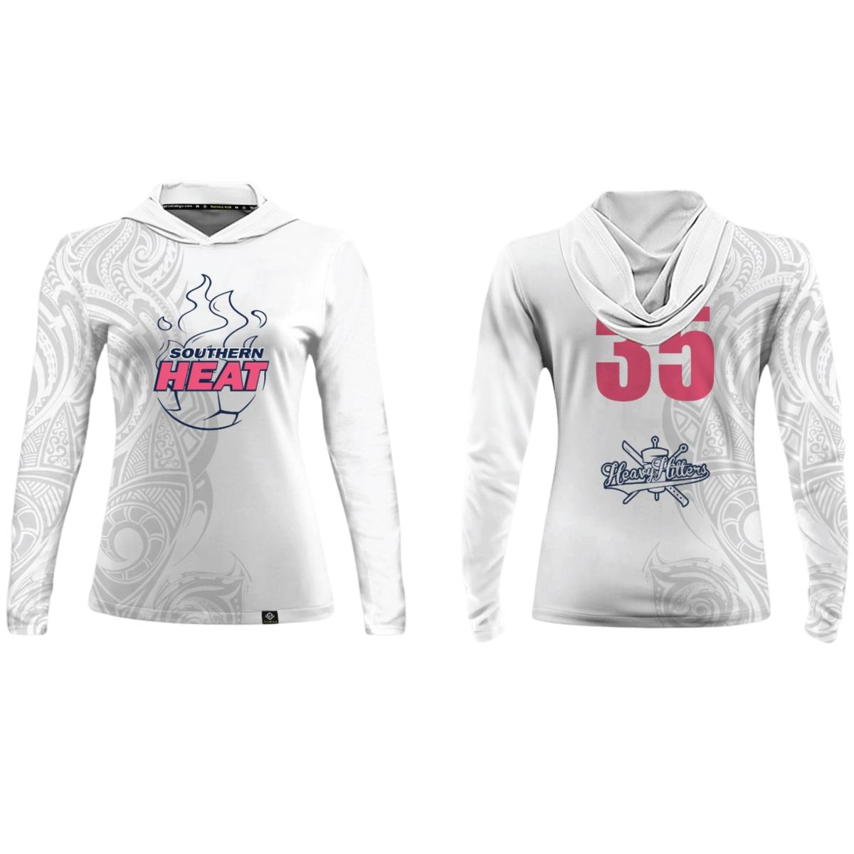 SOUTHERN HEAT SOCCER Sublimated Women's Long Sleeve with Hood (White - Pink)