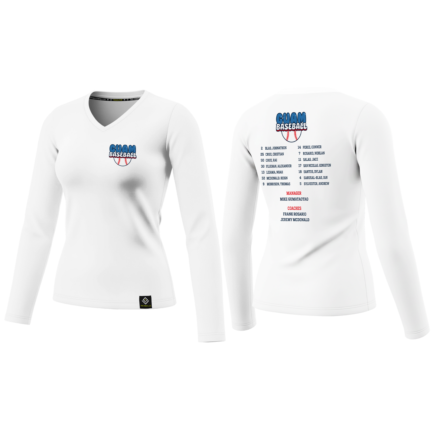 GUAM LITTLE LEAGUE Sublimated Women's Long Sleeve (Rosters - White)