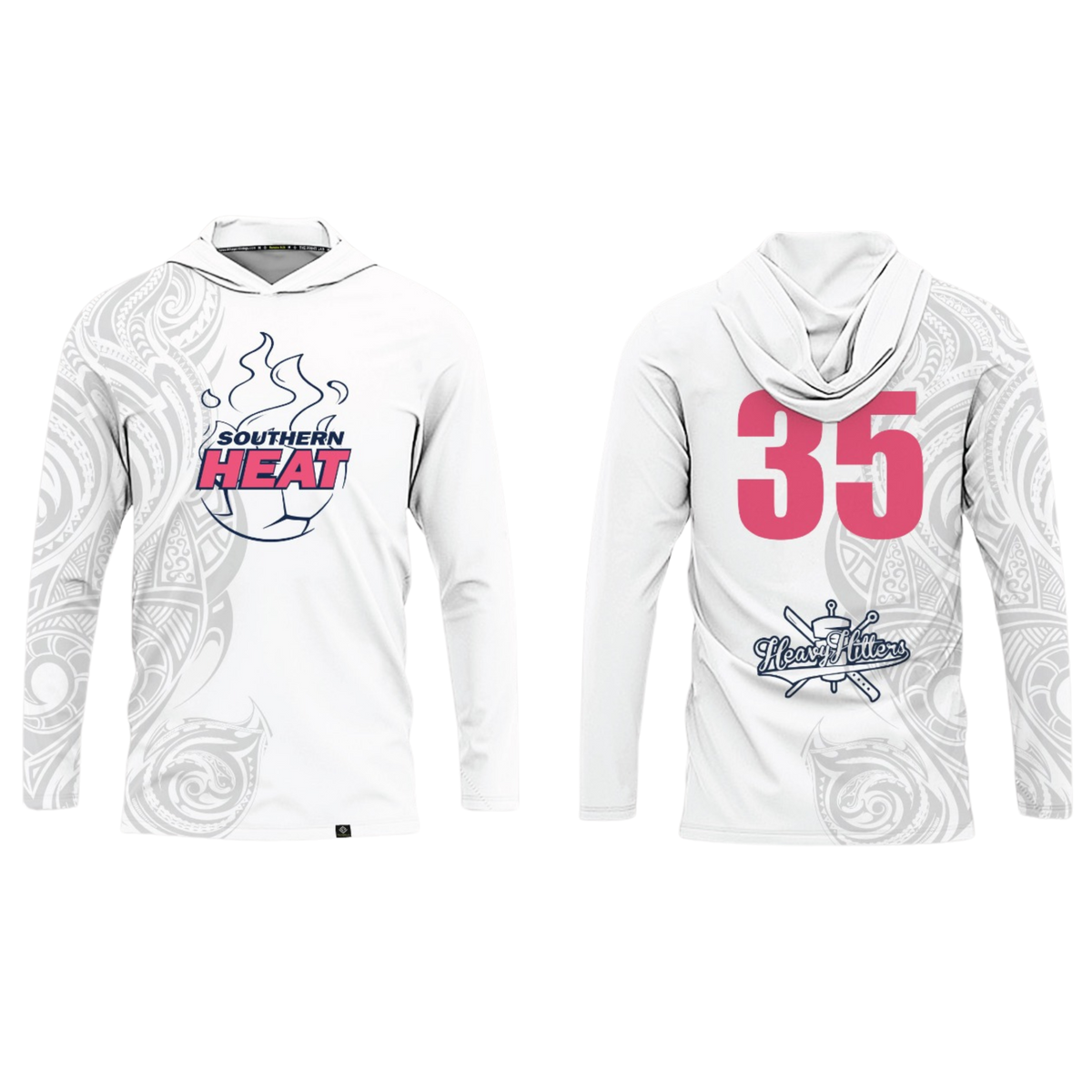 SOUTHERN HEAT SOCCER Sublimated Men's Long Sleeve with Hood (White - Pink)
